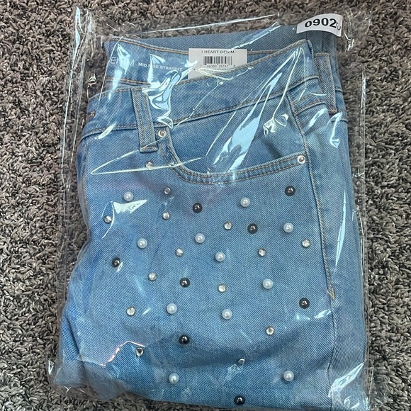 Womens INC jeans size 8/29 bling pearl blue jeans 8 / 29 straight midrise jeans - Picture 12 of 12
